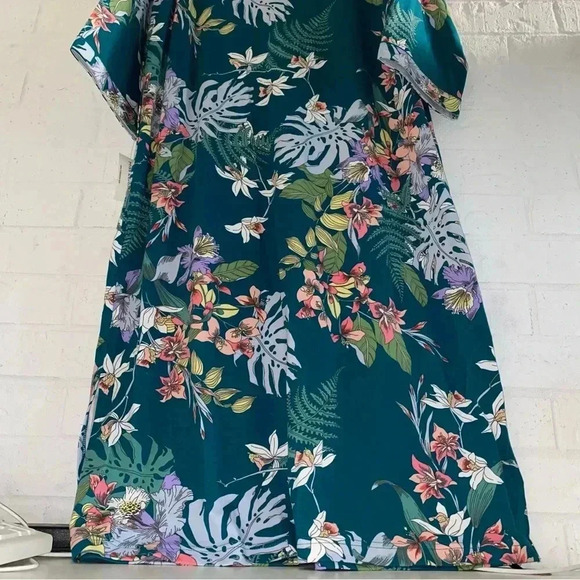 Miss Elaine Size Large Zip Up Dress - Floral Pattern with Pockets Green Colorful - Picture 10 of 13